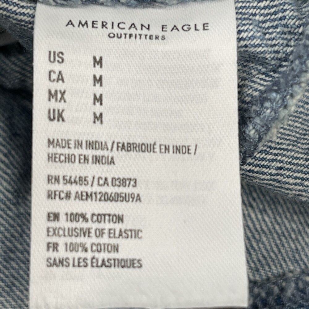 American Eagle Denim Tank Top Womens Medium Cropped Ruffle Bottom Smocked Back - Picture 7 of 7
